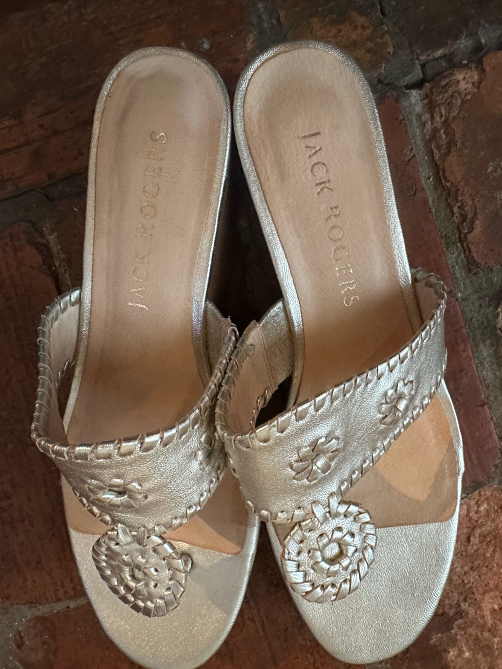 Jack Rogers Women's Jacks Mid Wedge Stacked Leather Heels, Size 10 - Picture 4 of 6